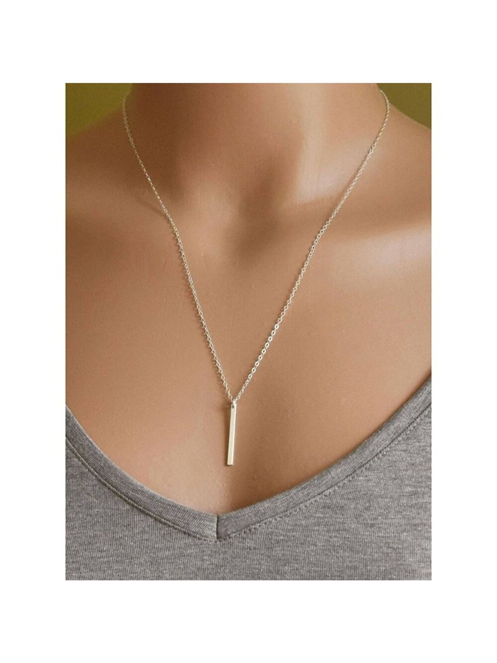 New Lariat Dainty Vertical Pendant Long Thin Chain Bar Y Drop Necklace Silver